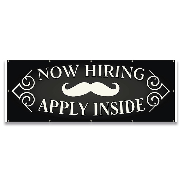 Signmission Now Hiring Apply Inside Barber Shop Banner Concession Stand Food Truck Single Sided B-120-30108 - main